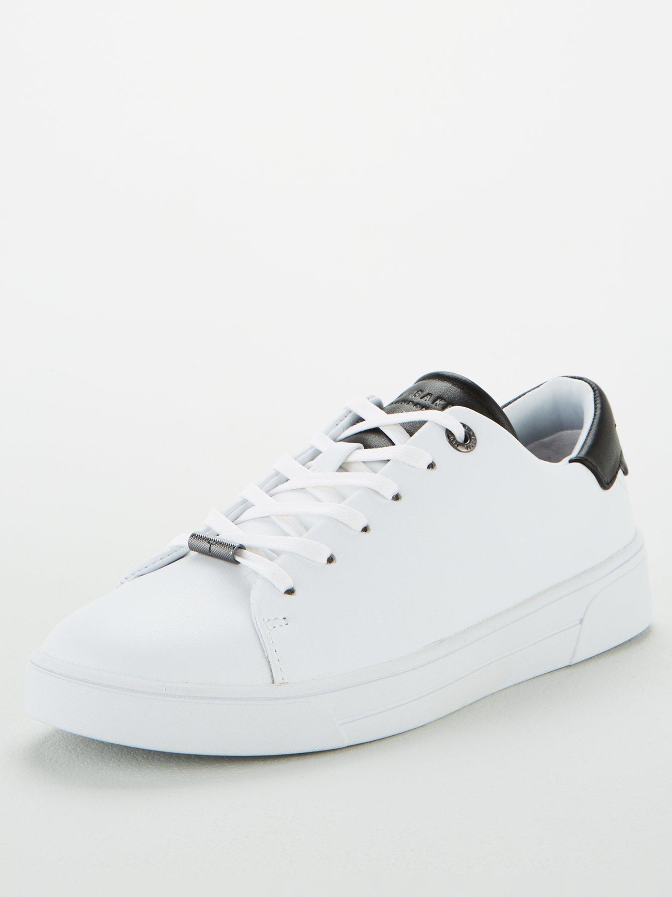 black and white leather trainers