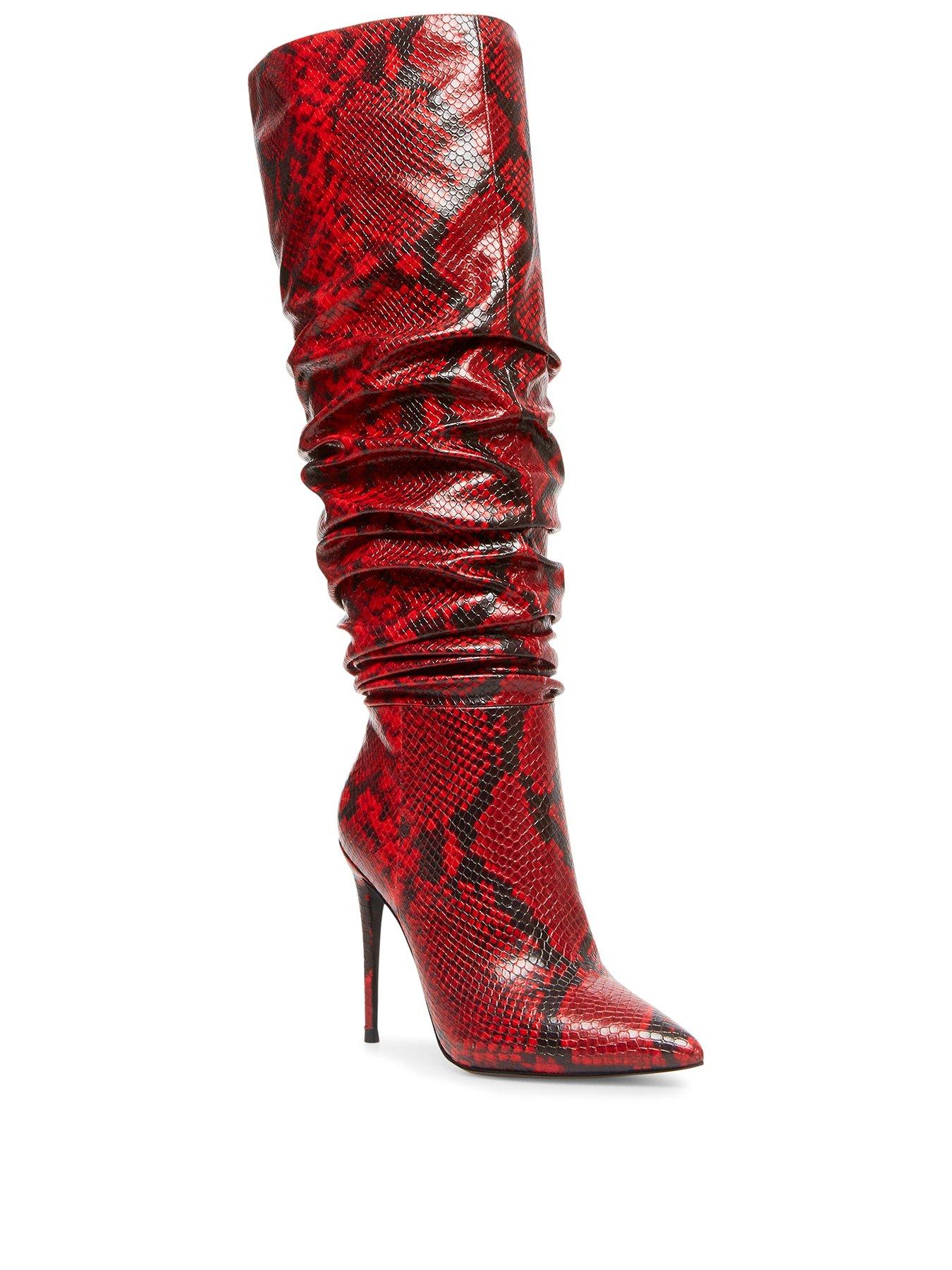 red snakeskin knee high boots
