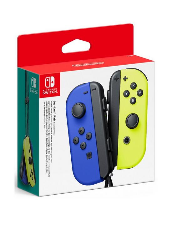front image of nintendo-switch-joy-con-controllernbsptwin-pack-wirelessnbsprechargeablenbsp--blue-neon-yellow