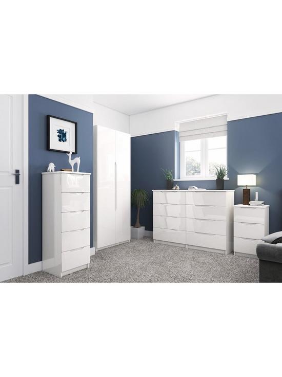 stillFront image of one-call-monaco-ready-assembled-4-piece-gloss-package-2-door-mirrored-wardrobe-5-drawer-chest-and-2-bedside-chests