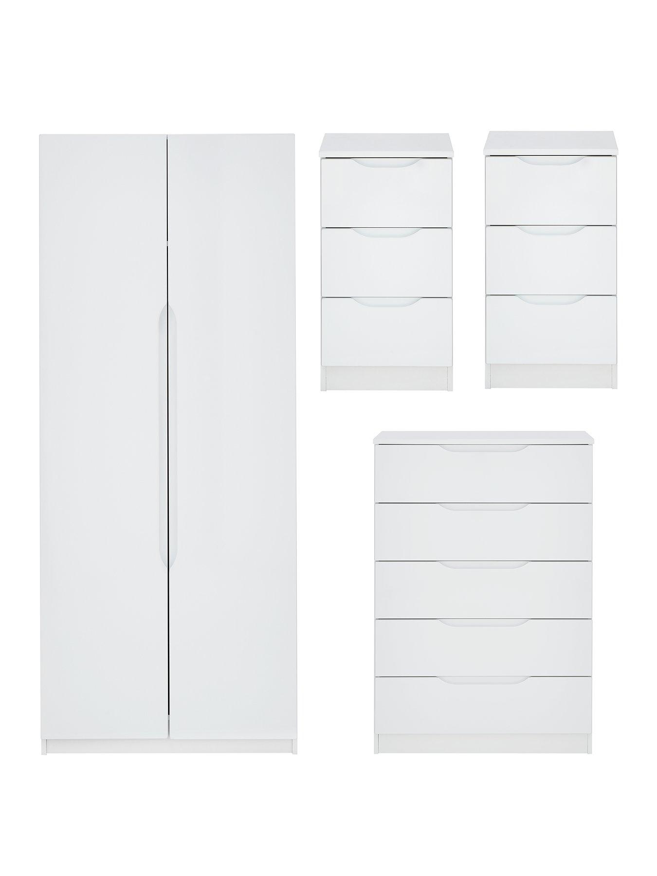 Image 2 of 6 of One Call Monaco Ready Assembled 4 Piece Gloss Package - 2 Door&nbsp;Wardrobe, 5 Drawer Chest and 2 Bedside Chests&nbsp;- Express Delivery available