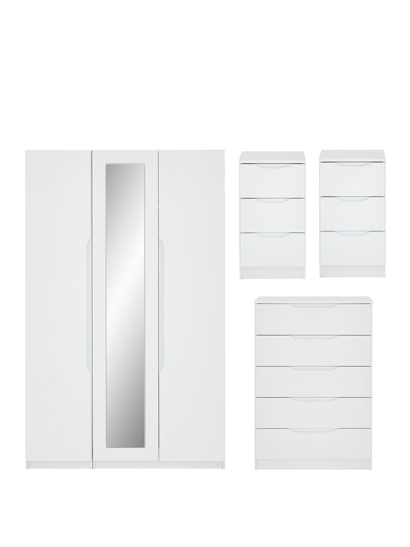 Image 2 of 6 of One Call Monaco Part Assembled&nbsp;4 Piece Gloss Package - 3 Door Mirrored Wardrobe, 5 Drawer Chest and 2 Bedside Chests&nbsp;- Express Delivery available