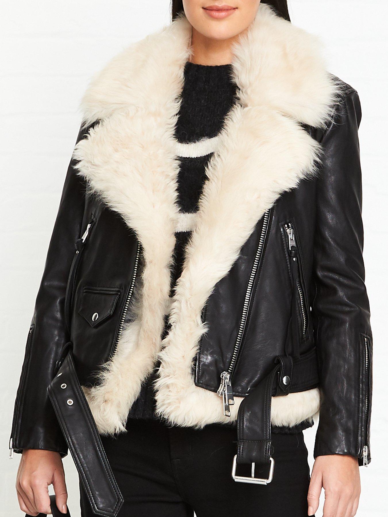 all saints fur leather jacket