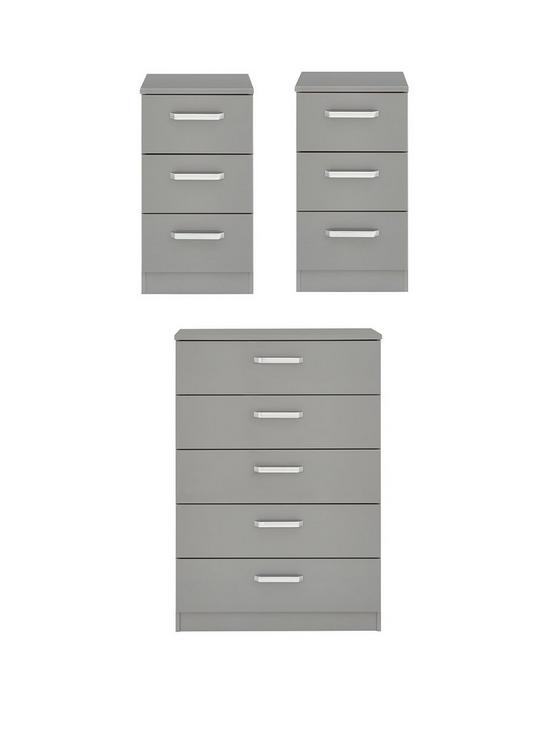 front image of sanford-high-gloss-ready-assembled-3-piece-package-chest-of-5-drawers-and-2-bedside-chests