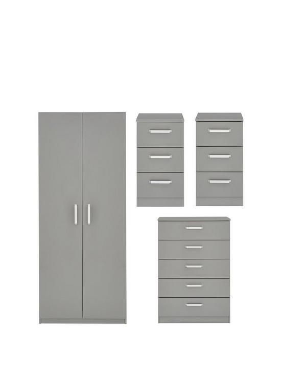 front image of one-call-sanford-high-gloss-ready-assembled-4-piece-package-2-door-wardrobe-chest-of-5-drawers-and-2-bedside-chests