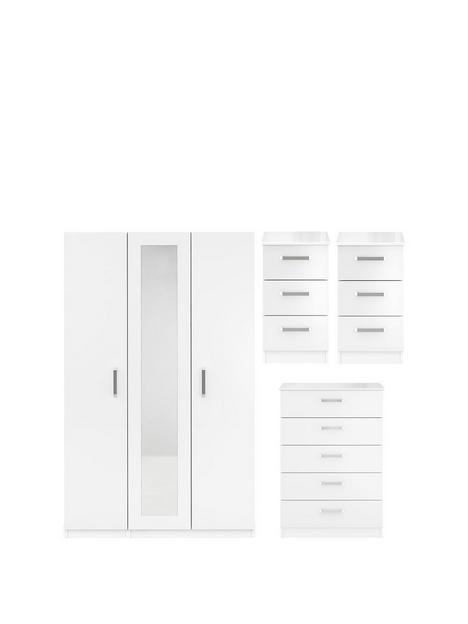 sanford-part-assemblednbsphigh-gloss-4-piece-package-3-door-mirrored-wardrobe-chest-of-5-drawers-and-2-bedside-chests