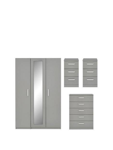 sanford-part-assemblednbsphigh-gloss-4-piece-package-3-door-mirrored-wardrobe-chest-of-5-drawers-and-2-bedside-chests