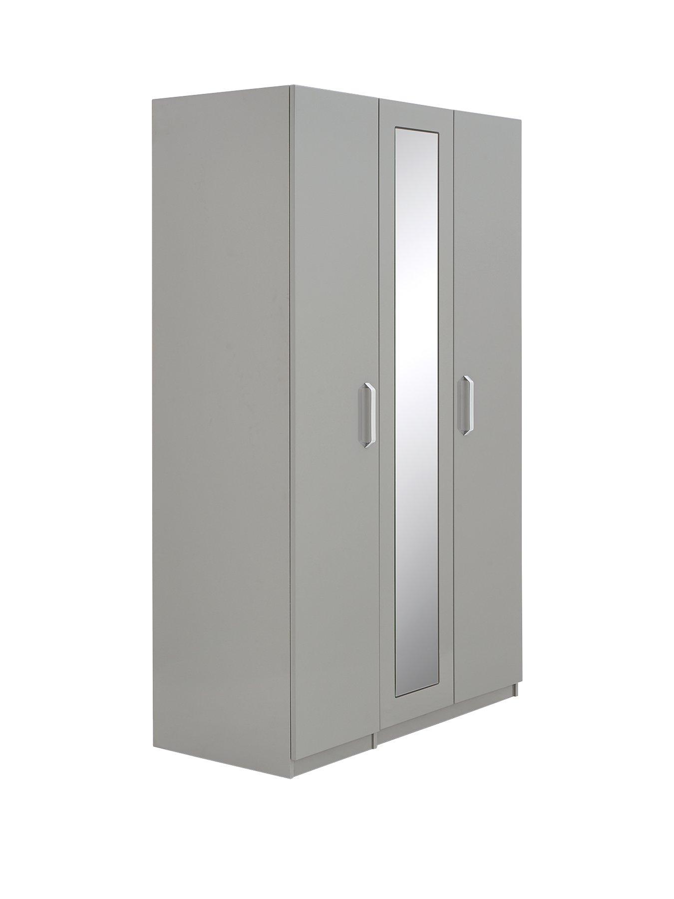 Image 3 of 6 of One Call Sanford Part Assembled&nbsp;High Gloss 4 Piece Package - 3 Door Mirrored Wardrobe, Chest of 5 Drawers and 2 Bedside Chests
