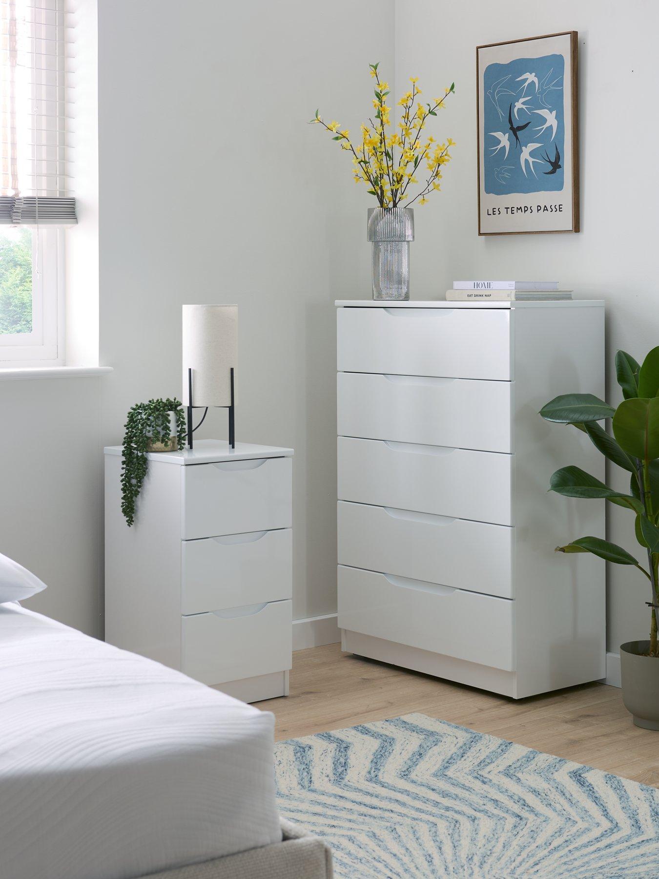One Call Monaco Ready Assembled 3 Piece Gloss Package - 5 Drawer Chest and 2 Bedside Chests - Express Delivery available