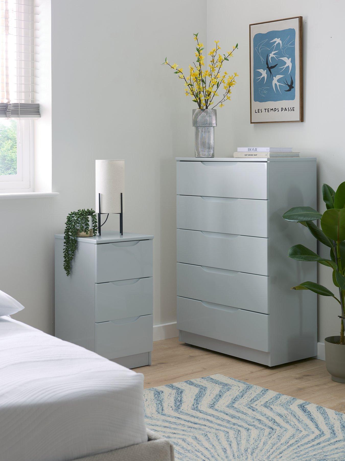 undefined Monaco Ready Assembled 3 Piece Gloss Package - 5 Drawer Chest and 2 Bedside Chests - Express Delivery available