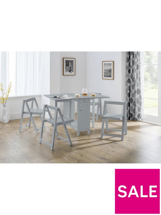 front image of julian-bowen-savoy-120-cm-space-saver-dining-table-4-chairs-grey