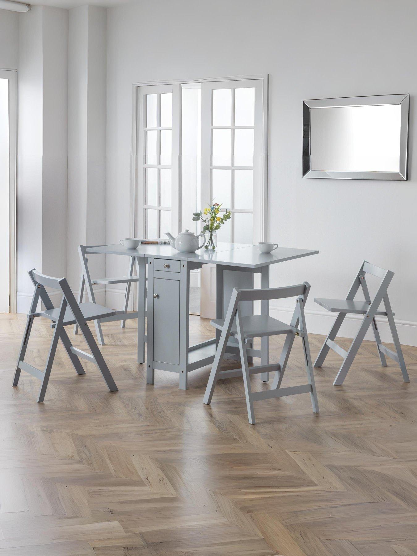 Julian Bowen Savoy 120 Cm Space Saver Dining Table + 4 Chairs - Grey