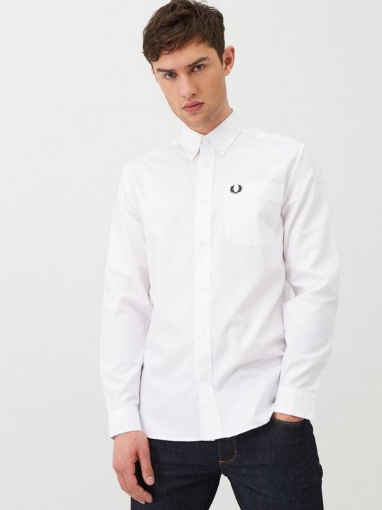 Fred Perry Long Sleeved Oxford Shirt - White | very.co.uk