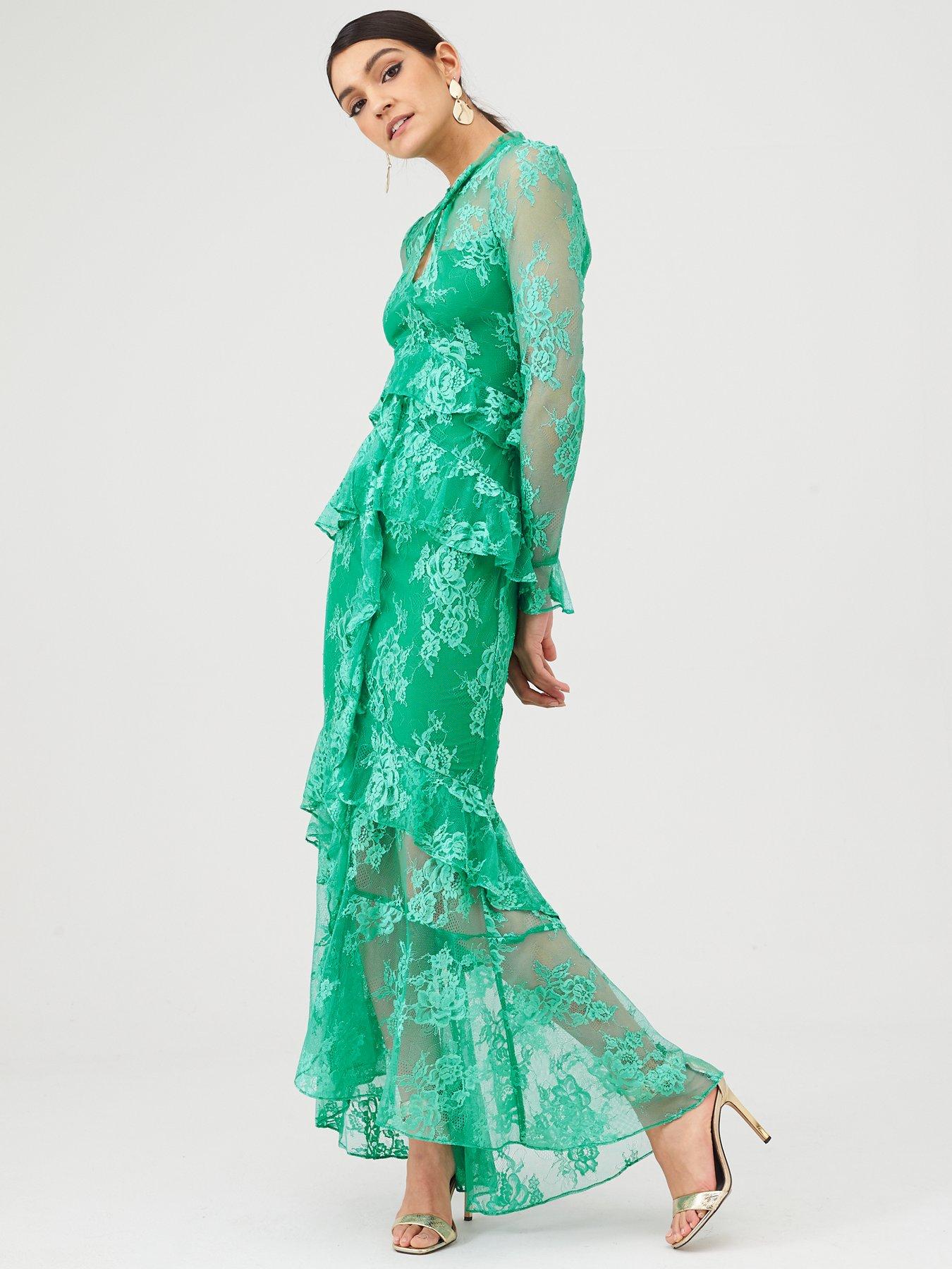 V by Very Lace Ruffle Front Maxi Dress 
