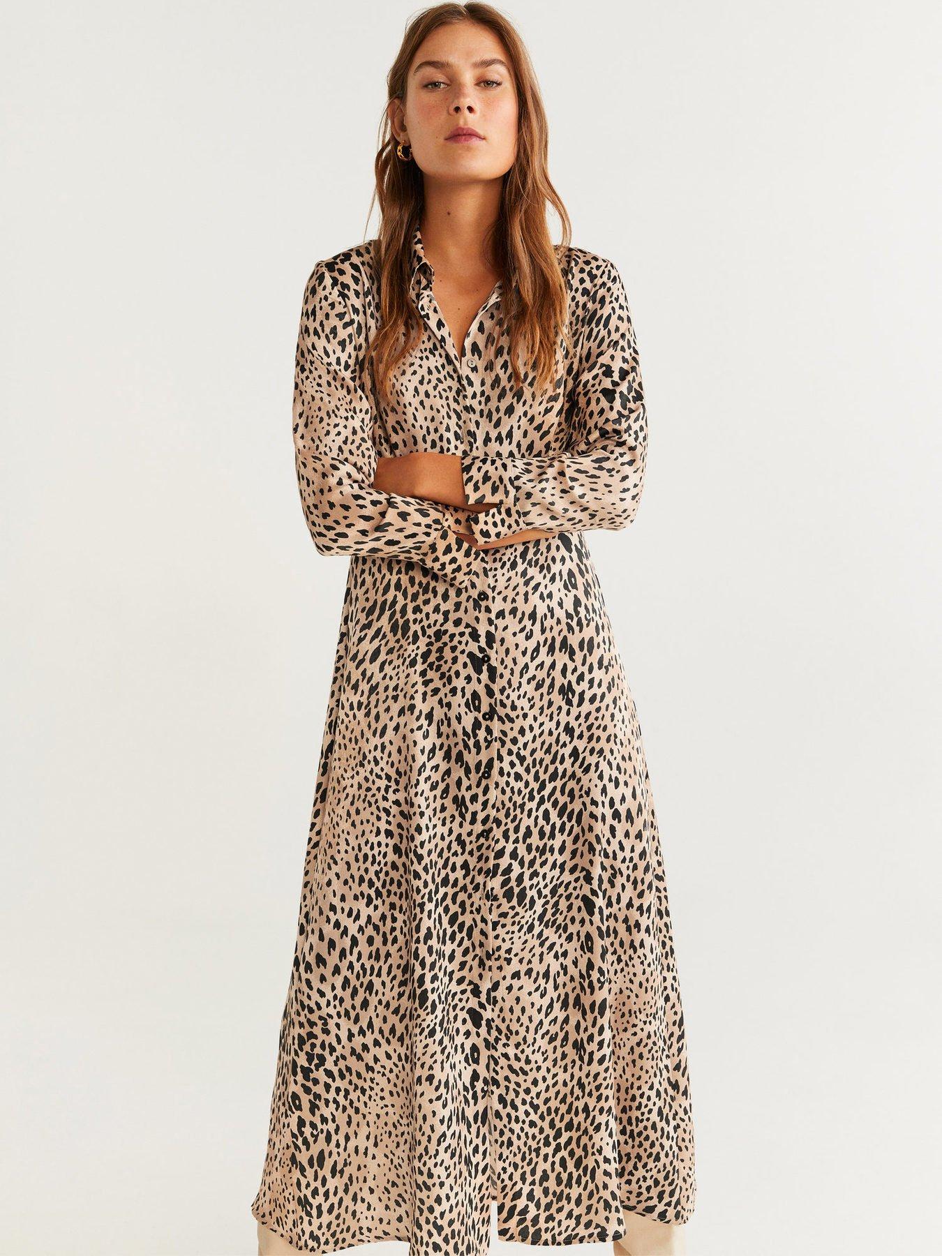 leopard print shirt midi dress