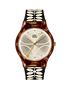  image of orla-kiely-bobby-champagne-and-tortoise-shell-dial-black-and-white-stem-print-strap-ladies-watch