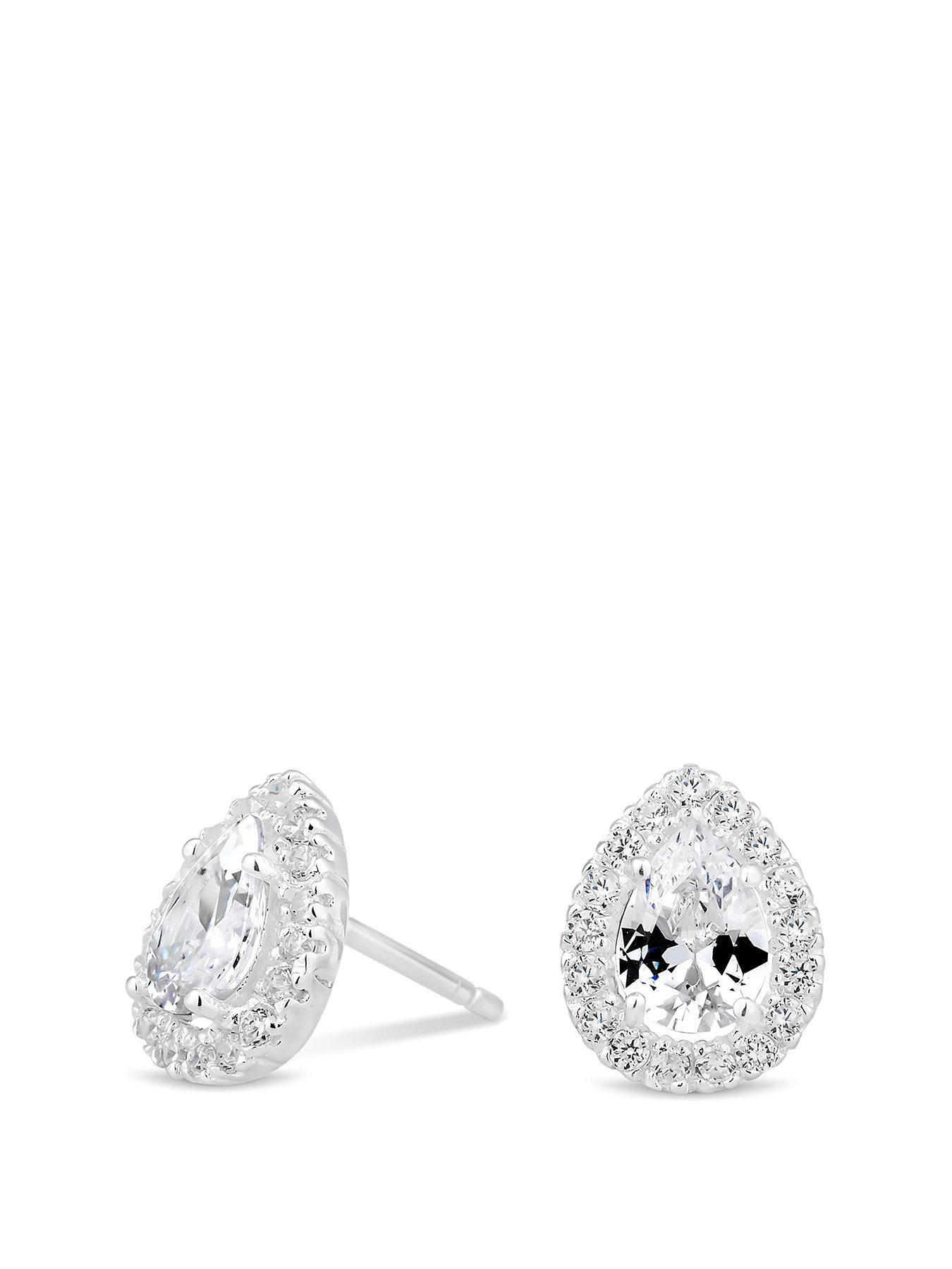 Product photograph of Simply Silver Sterling Silver 925 With Cubic Zirconia Halo Pear Stud Earrings from very.co.uk