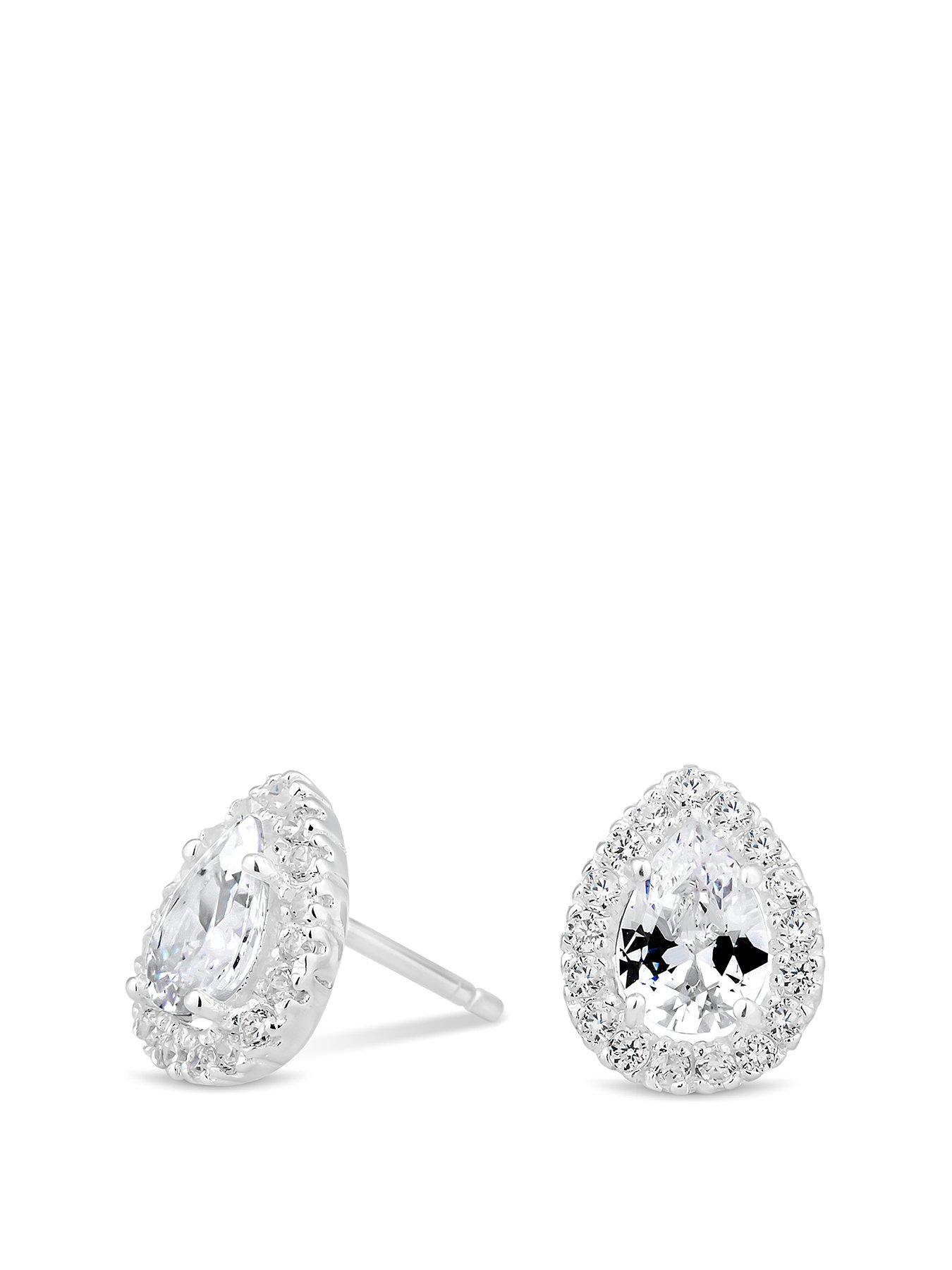undefined Sterling Silver 925 with Cubic Zirconia Halo Pear Stud Earrings