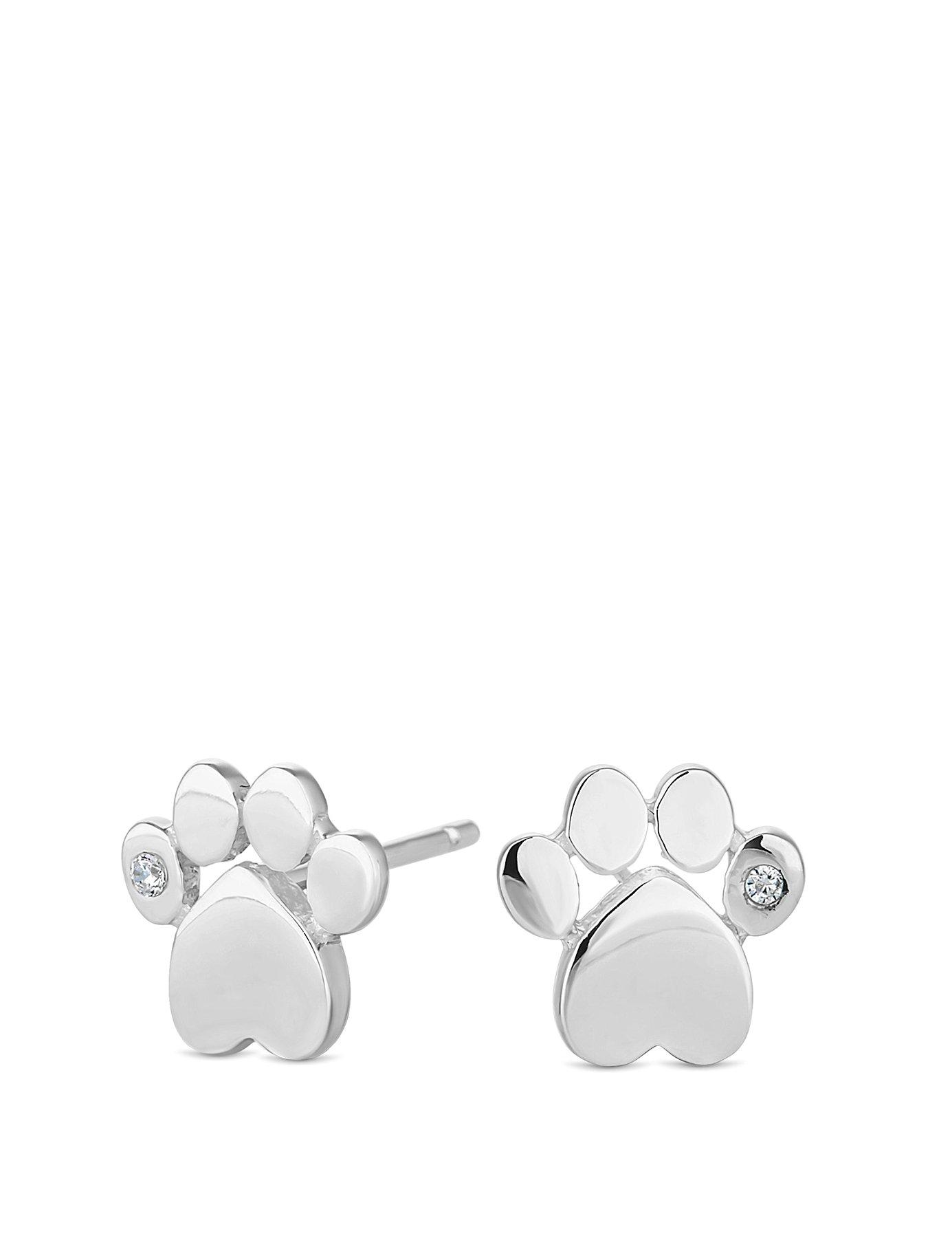 Product photograph of Simply Silver Sterling Silver 925 Paw Print Stud Earrings from very.co.uk