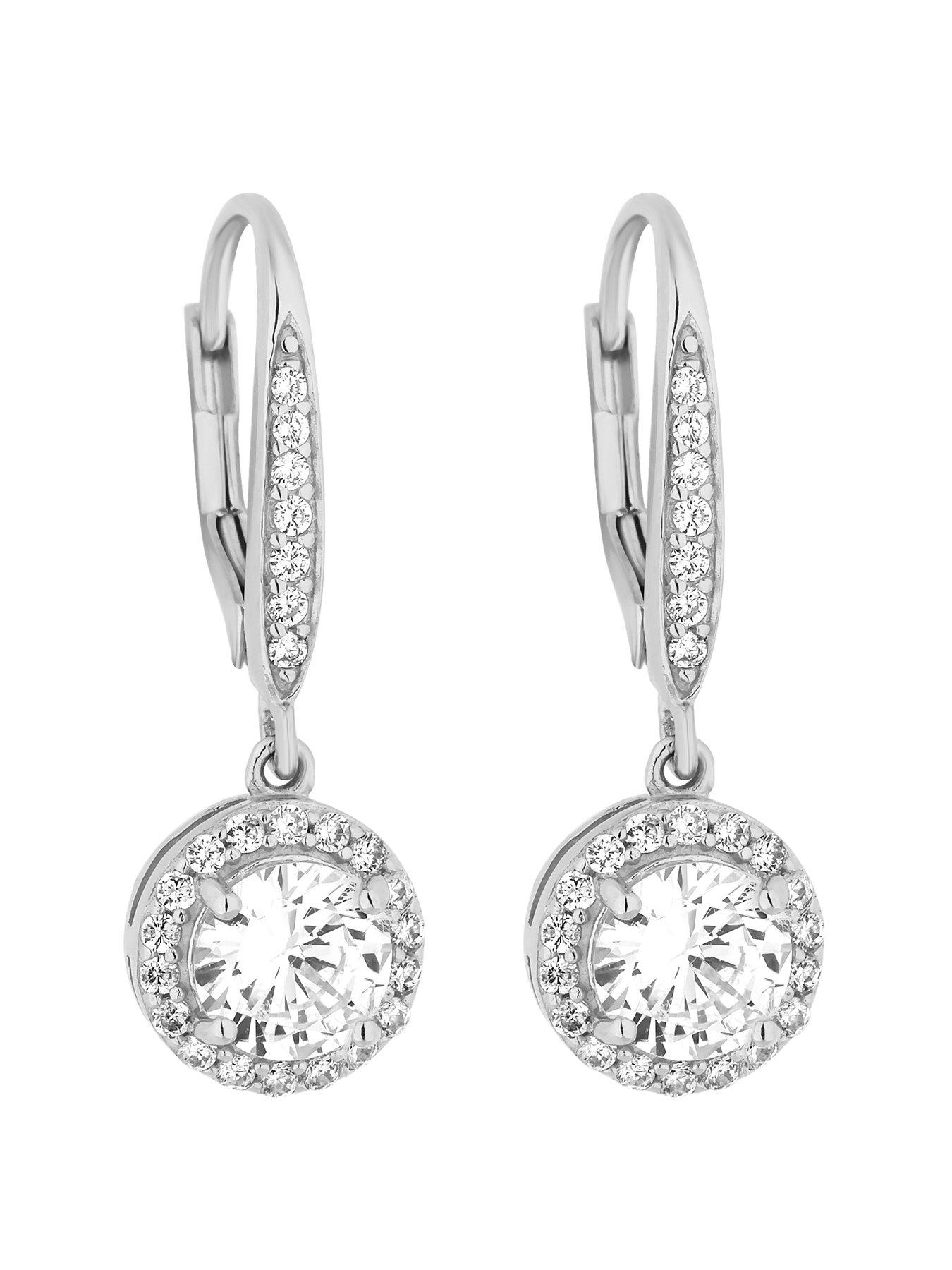 undefined Sterling Silver 925 Halo Drop Earring Earrings