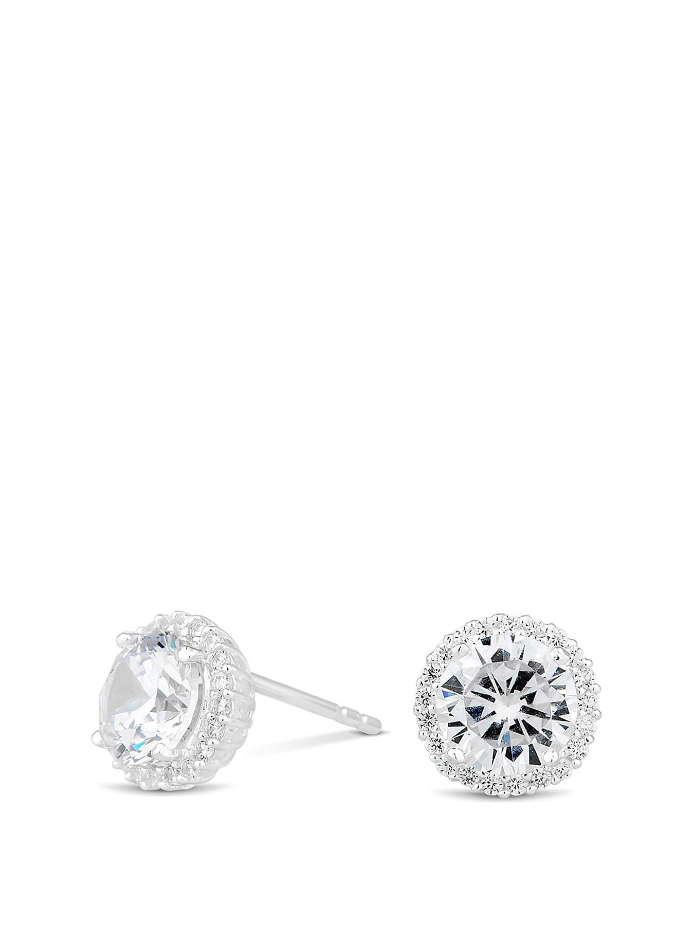 undefined Sterling Silver 925 with Cubic Zirconia Halo Stud Earrings
