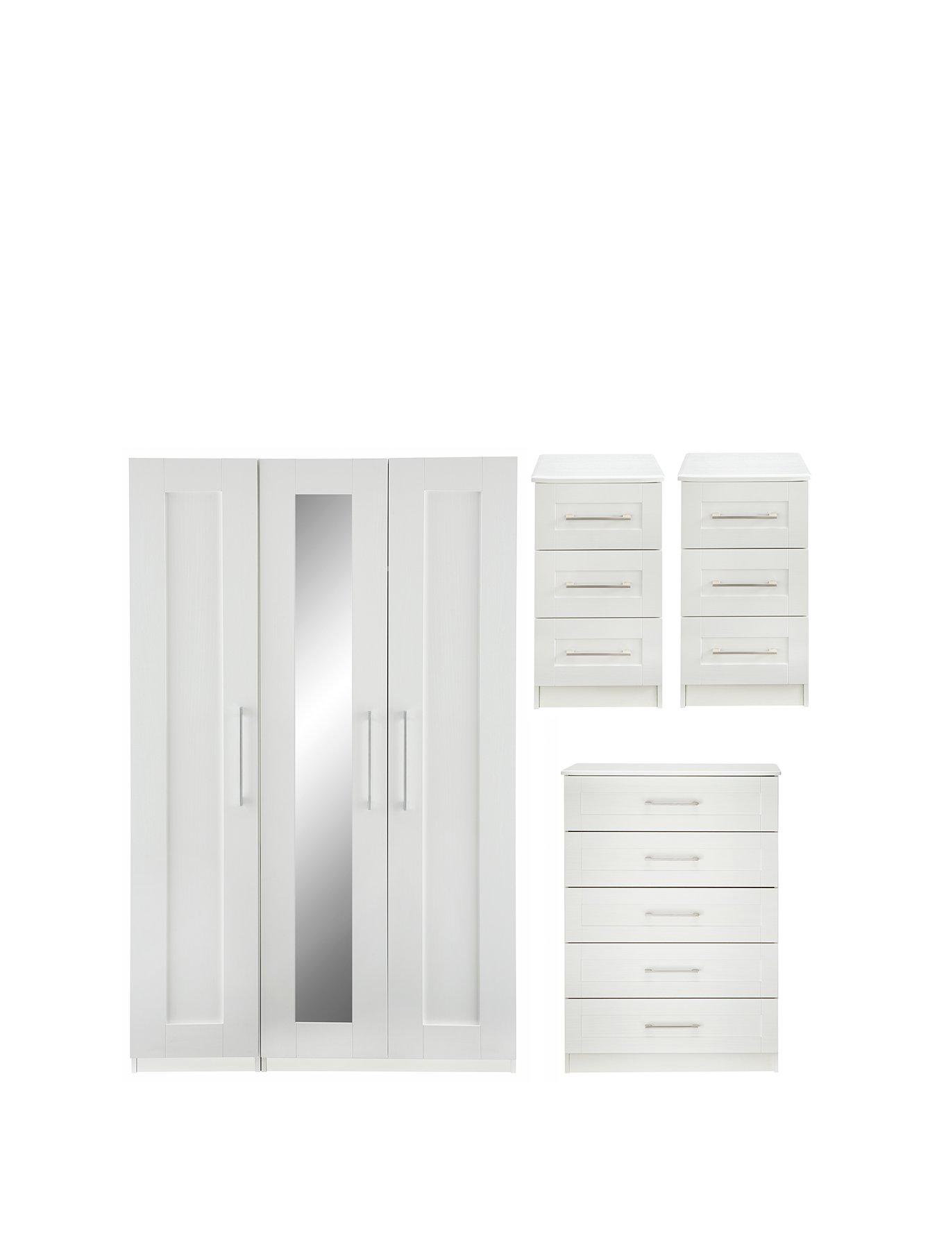 Frodsham 4 Piece Package 3 Door Mirrored Wardrobe 5 Drawer