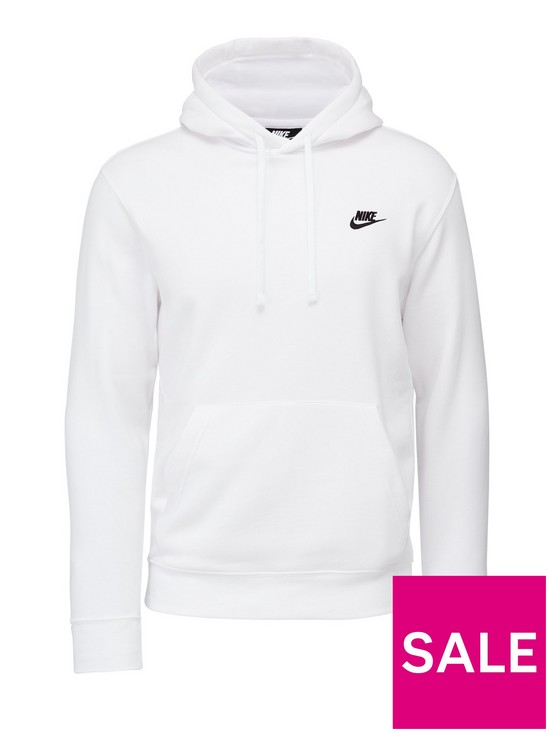 front image of nike-sportswear-club-fleece-overhead-hoodie-whiteblack