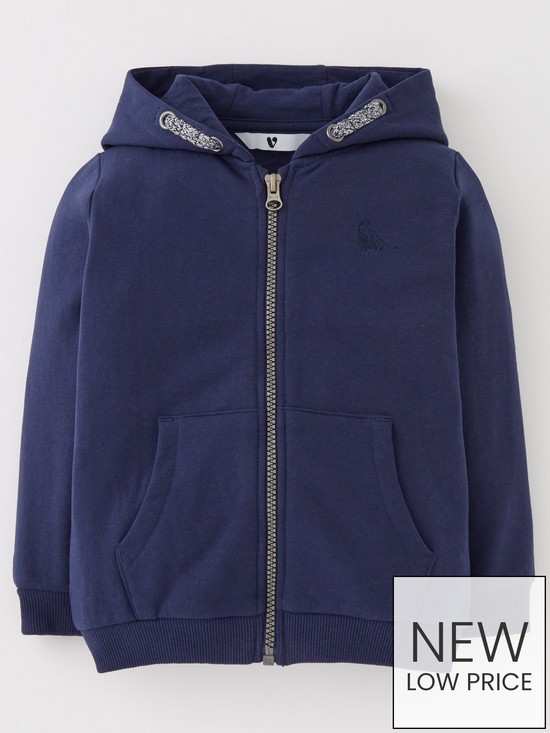 front image of mini-v-by-very-boys-essentials-zip-through-hoodie-navy