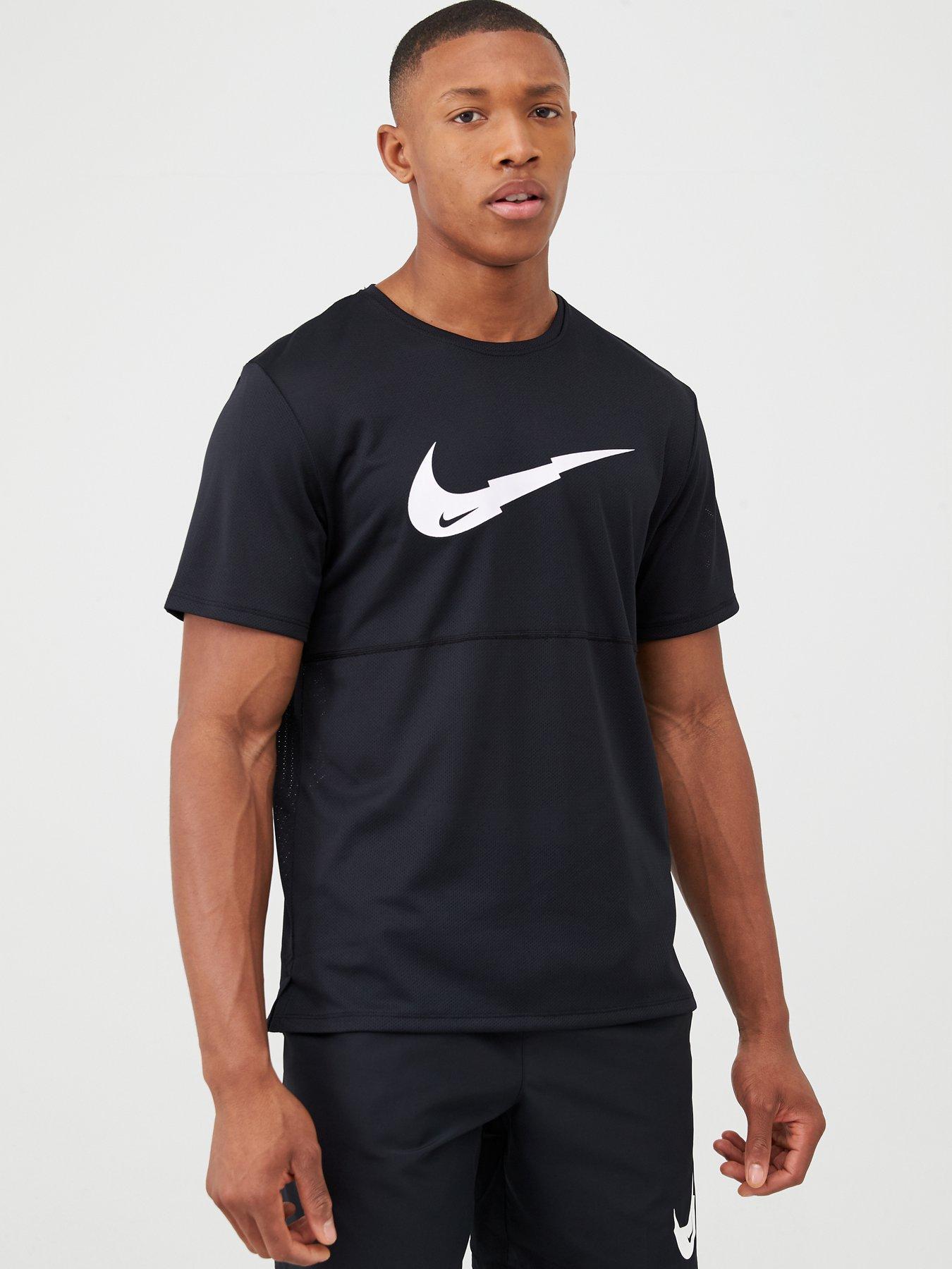 Nike Breathe Run Graphic Swoosh T-Shirt - Black | very.co.uk