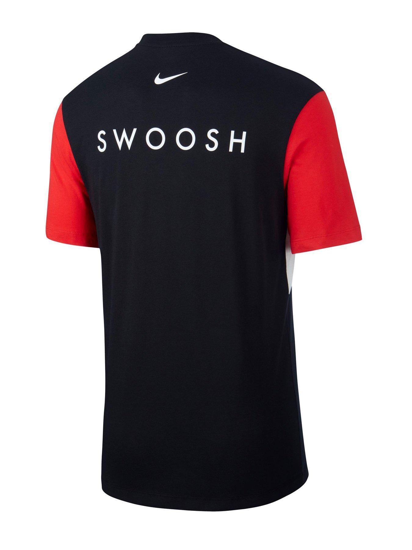 red nike shirt with black swoosh