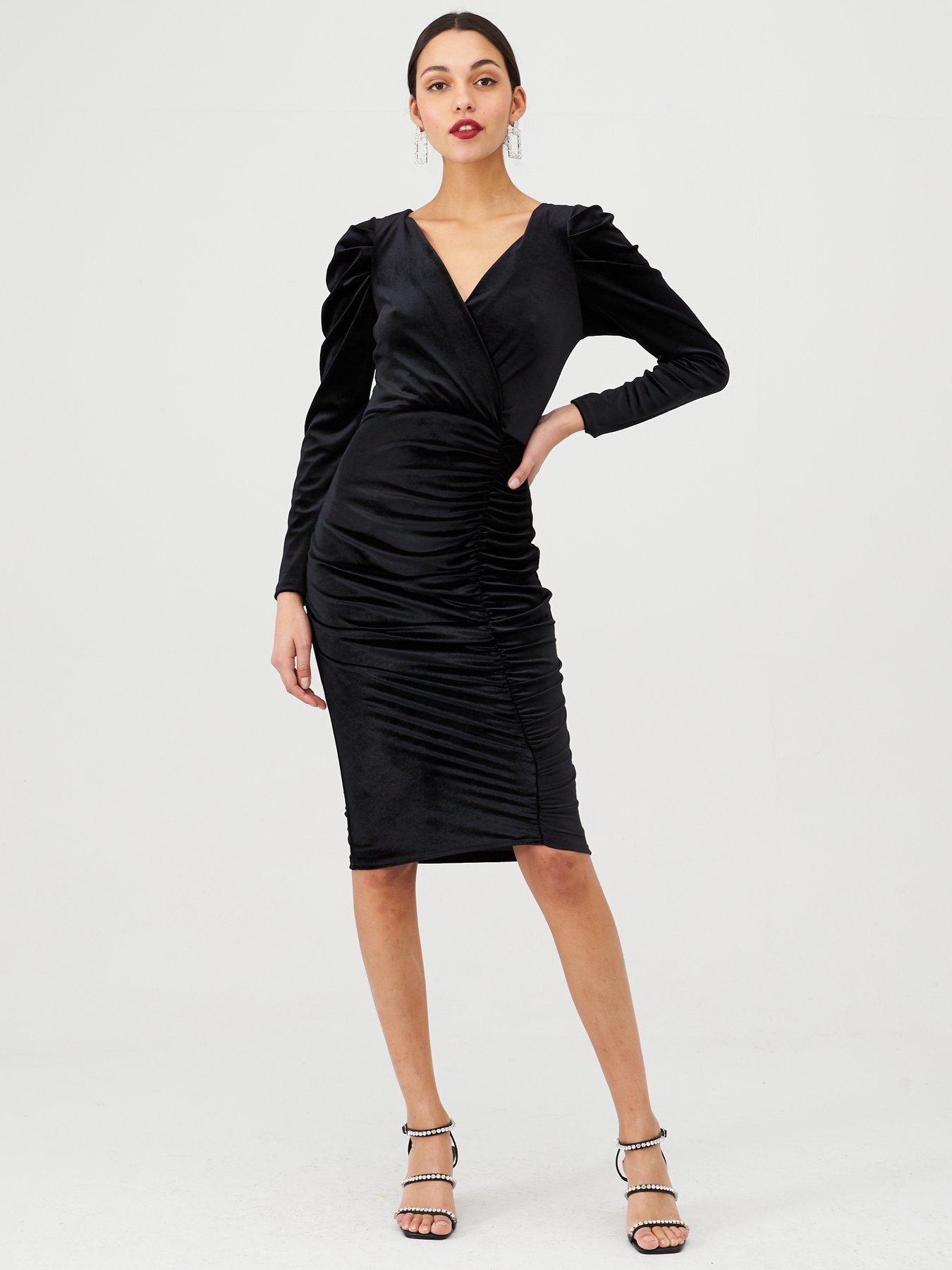 black wrap midi dress uk