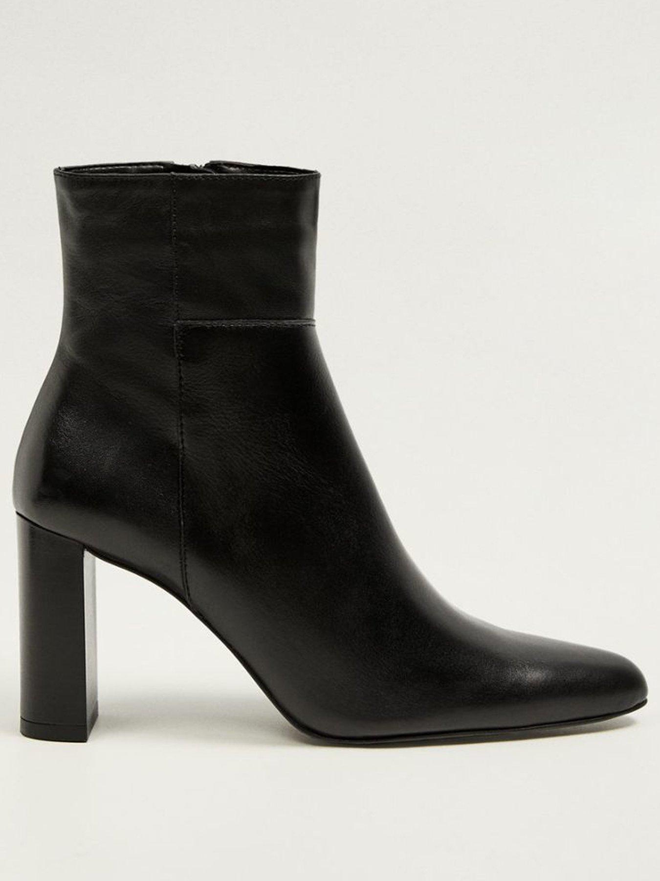 Leather Slim Heel Ankle Boots 