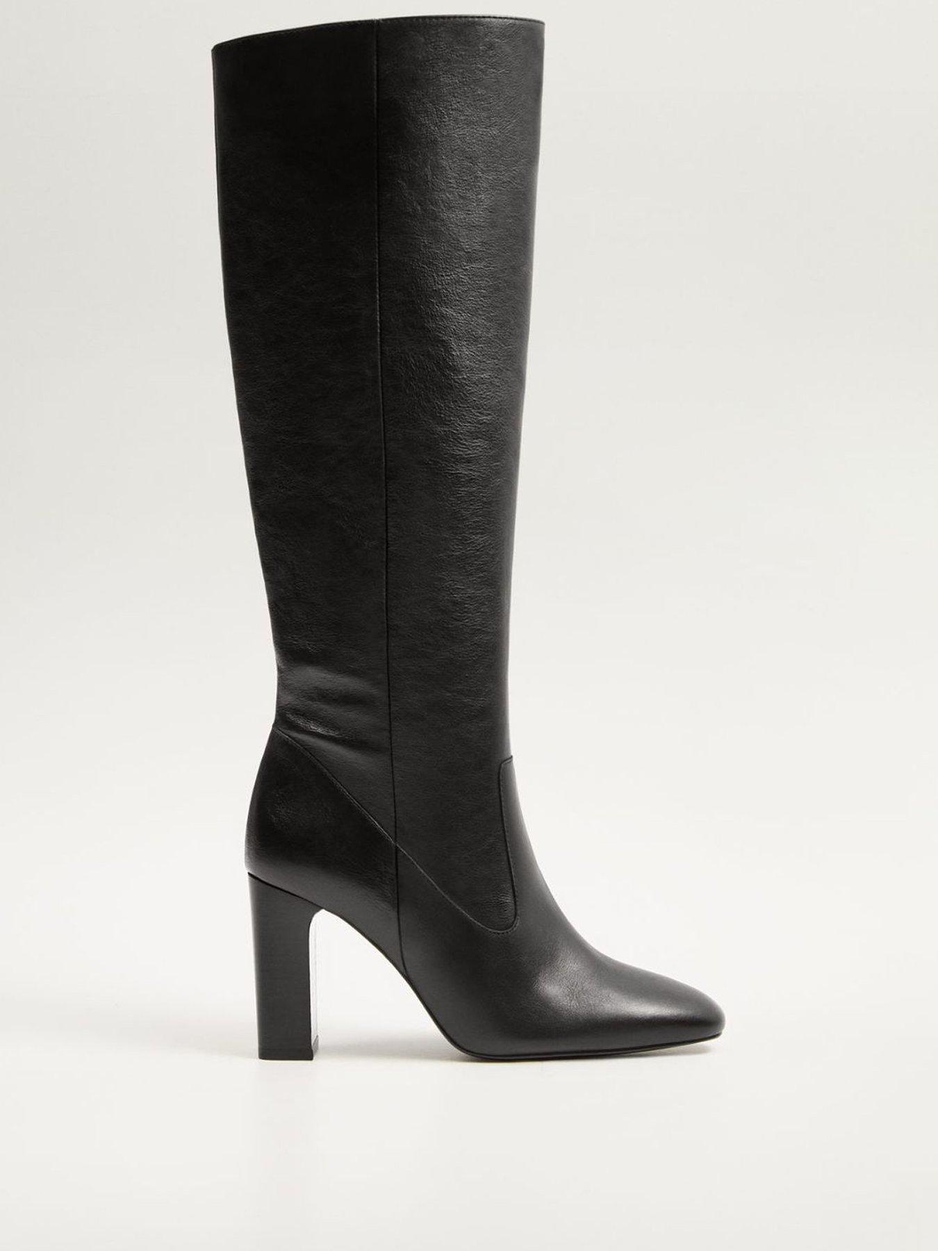 black leather knee boots uk
