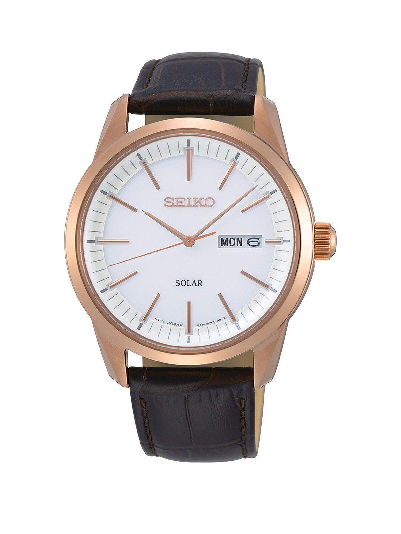 Seiko Seiko White And Rose Gold Detail Daydate Dial Black Leather Strap Mens Watch review