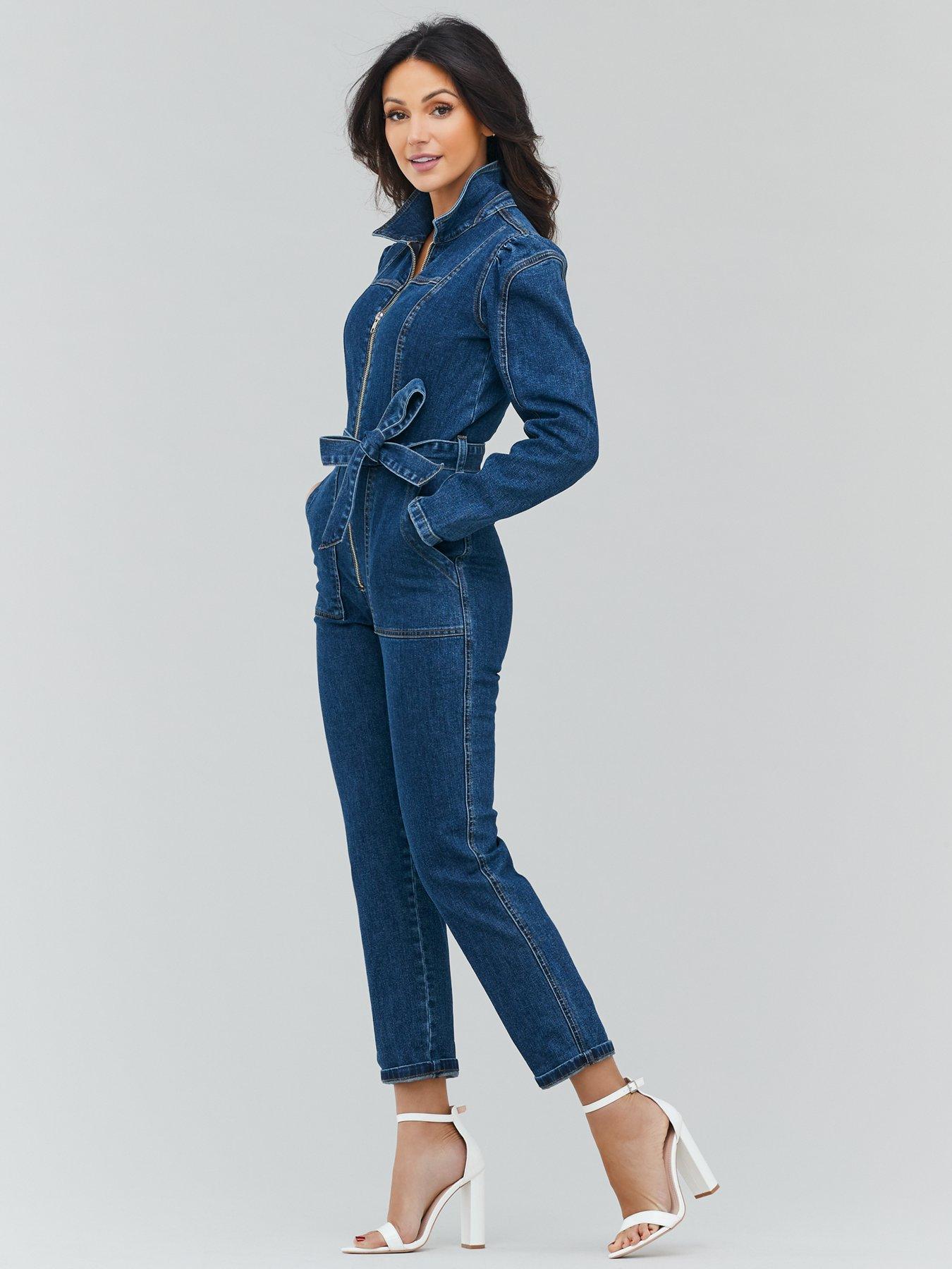 denim jumpsuit with zip