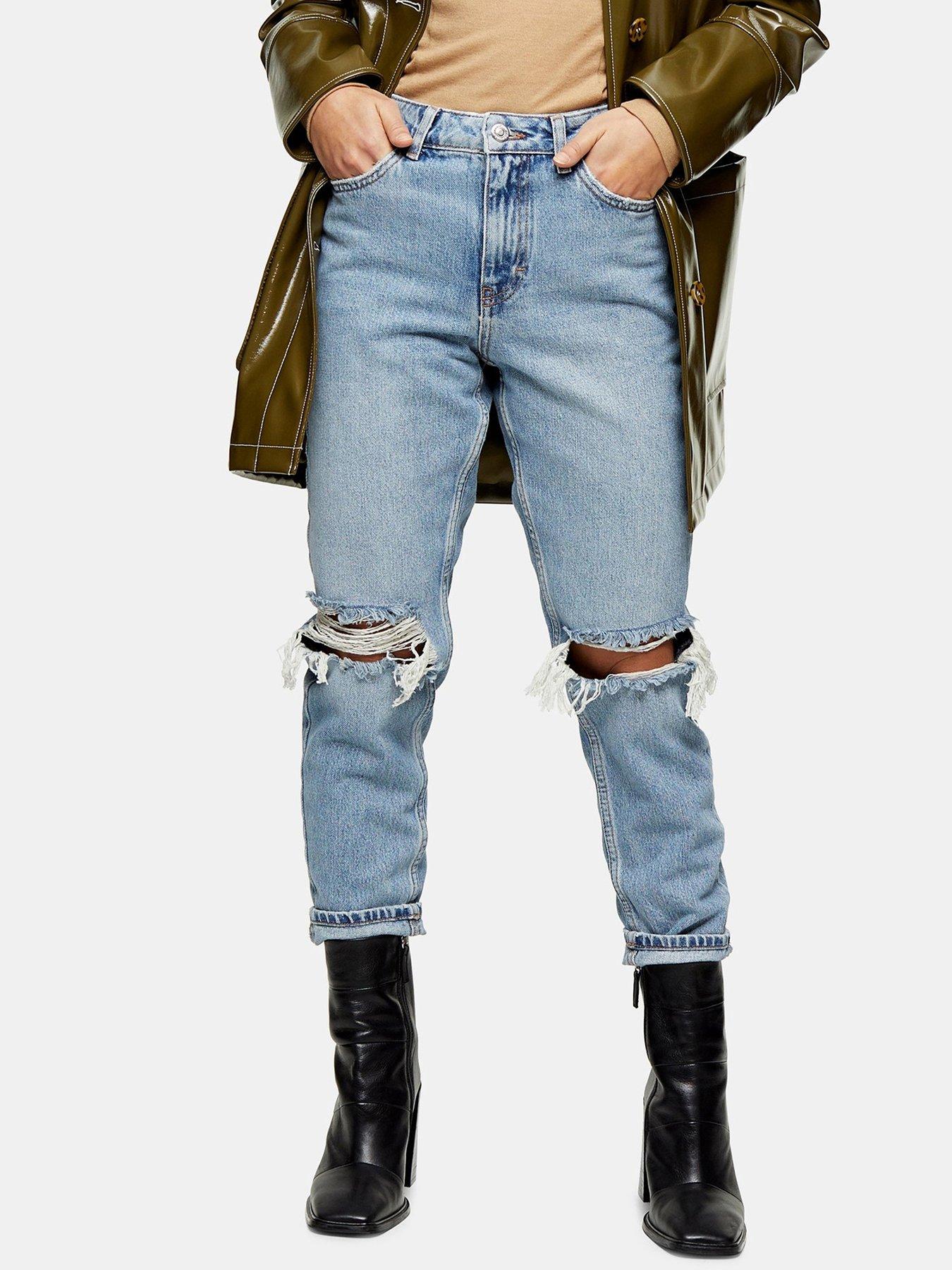 Topshop Topshop Petite Double Rip Mom Jeans Bleached Very Co Uk