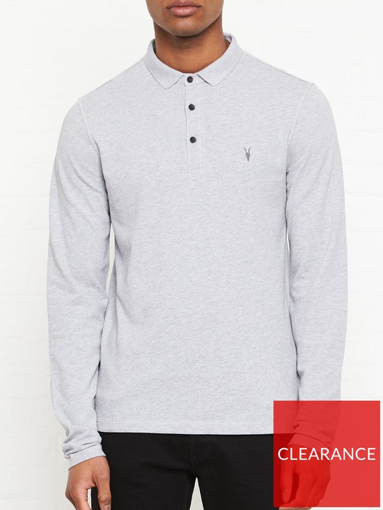 front image of allsaints-reform-long-sleeve-polo-shirt-grey