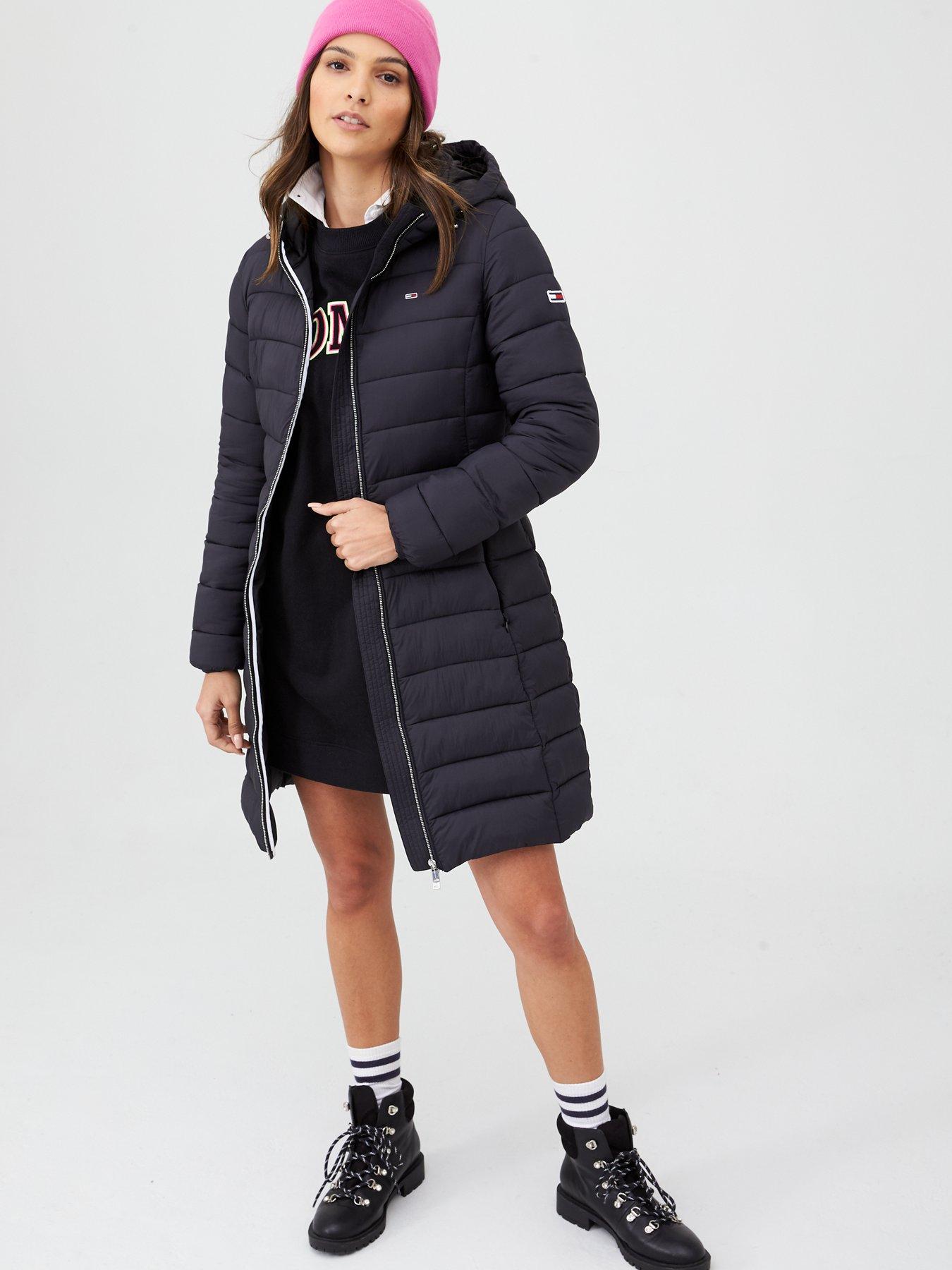 tommy jeans long quilted hooded down jacket