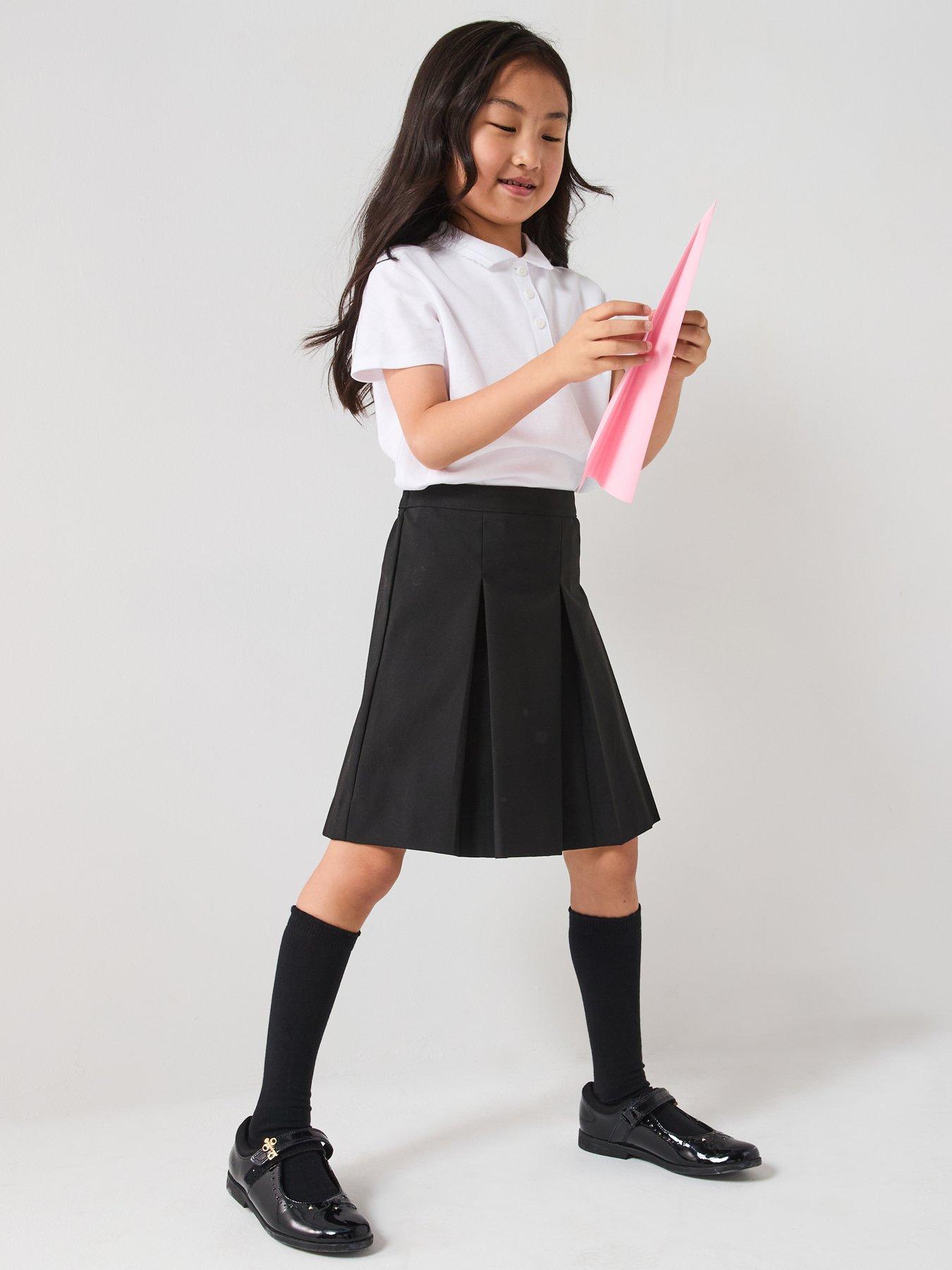 undefined Girls 2 Pack Classic Pleated School Skirts - Plus Size (Black)