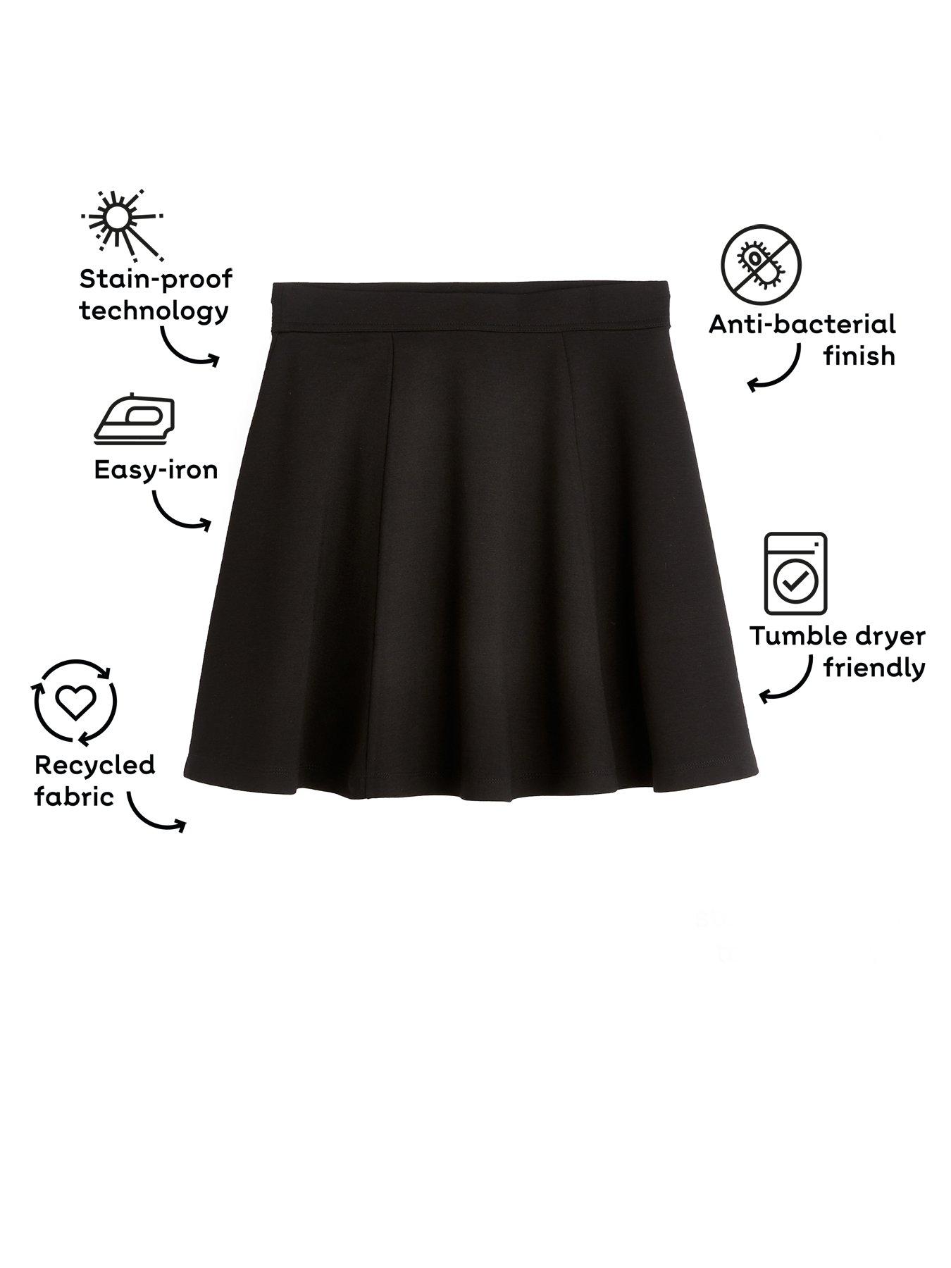 Girls 2 Pack Classic Pleated School Skirts Plus Size Black