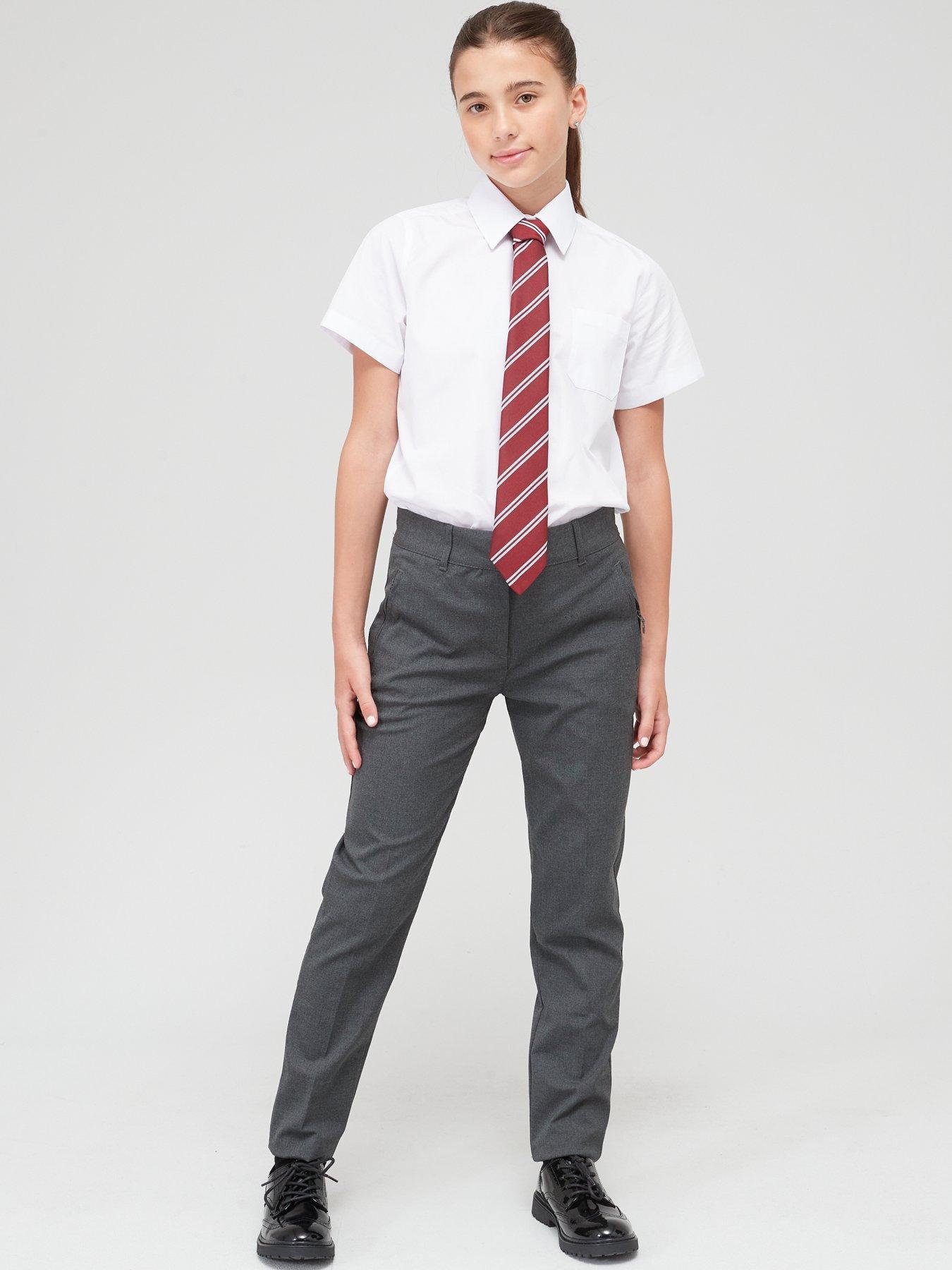 Girls 2 Pack Skinny Fit School Trousers Grey