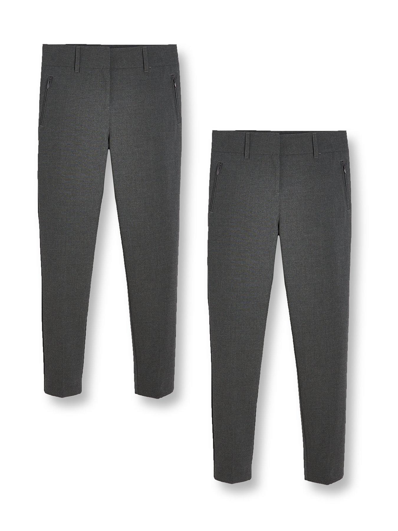 Girls 2 Pack Skinny Fit School Trousers Grey