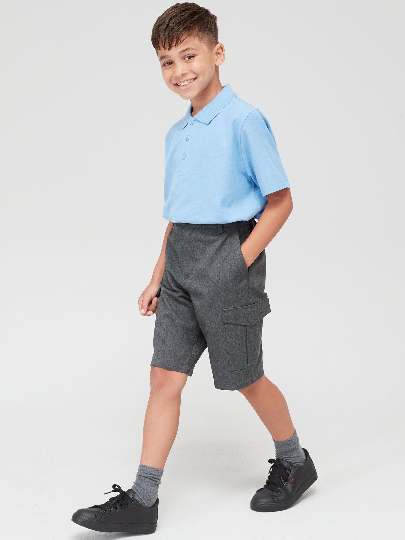 Boys School Shorts Pull Up Pull On Elastic Black Grey Age 3-16 Years