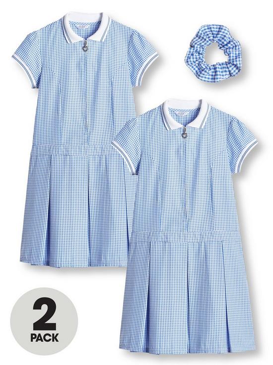 front image of v-by-very-girls-2-pack-rib-collar-gingham-school-summernbspdress-blue
