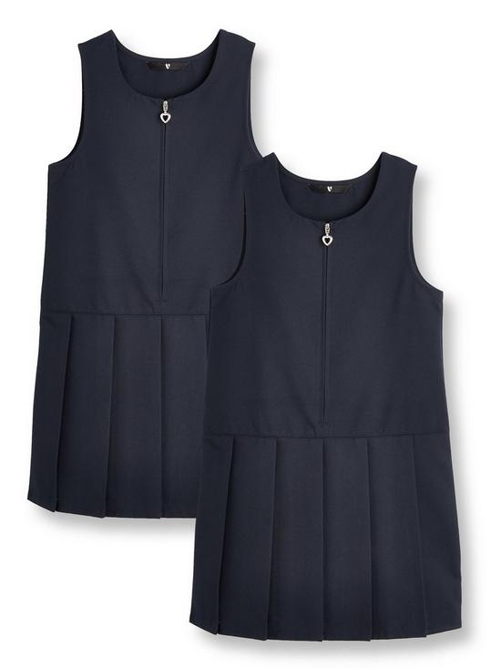 front image of v-by-very-girls-2-pack-pleat-pinafore-water-repellent-schoolnbspdressesnbsp--navy