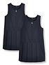  image of v-by-very-girls-2-pack-pleat-pinafore-water-repellent-schoolnbspdressesnbsp--navy