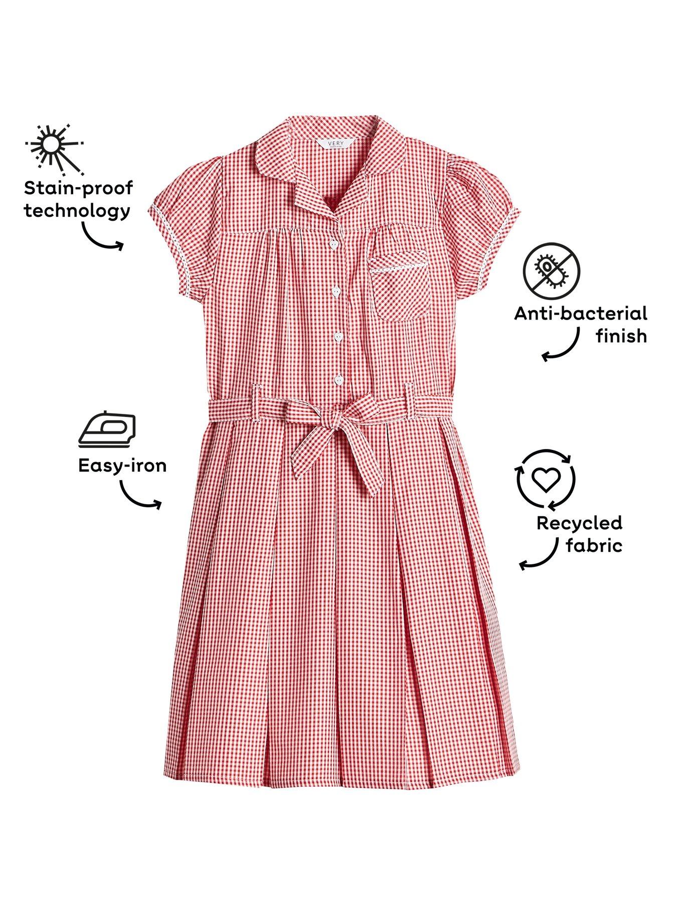 Image 4 of 6 of The Very Collection Girls 2 Pack Traditional Gingham Water-Repellent&nbsp;School Summer&nbsp;Dress - Red