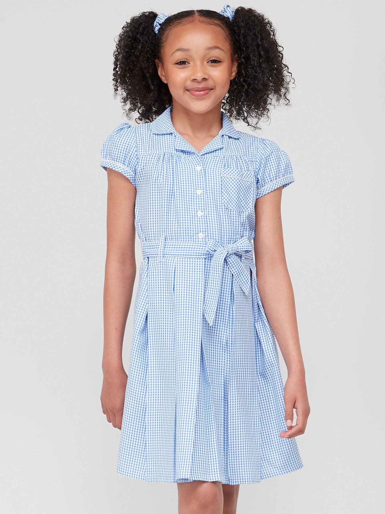 undefined Girls 2 Pack Traditional Gingham School Summer Dress - Blue