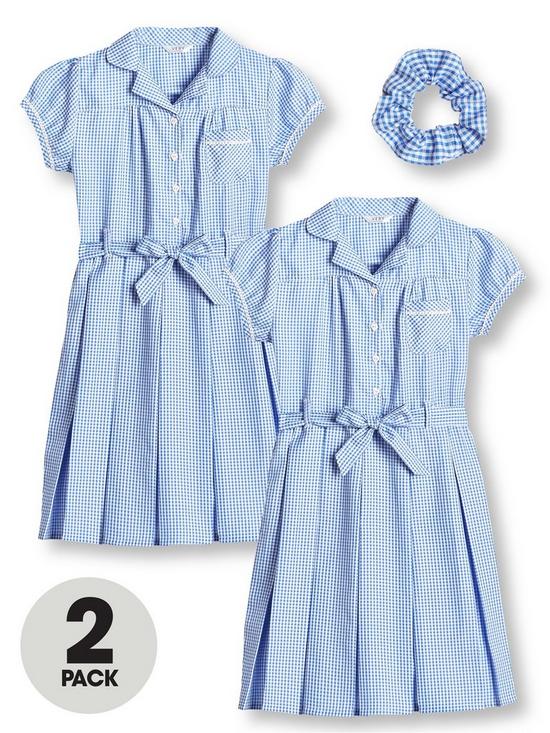 front image of v-by-very-girls-2-pack-traditional-gingham-school-summernbspdress-blue