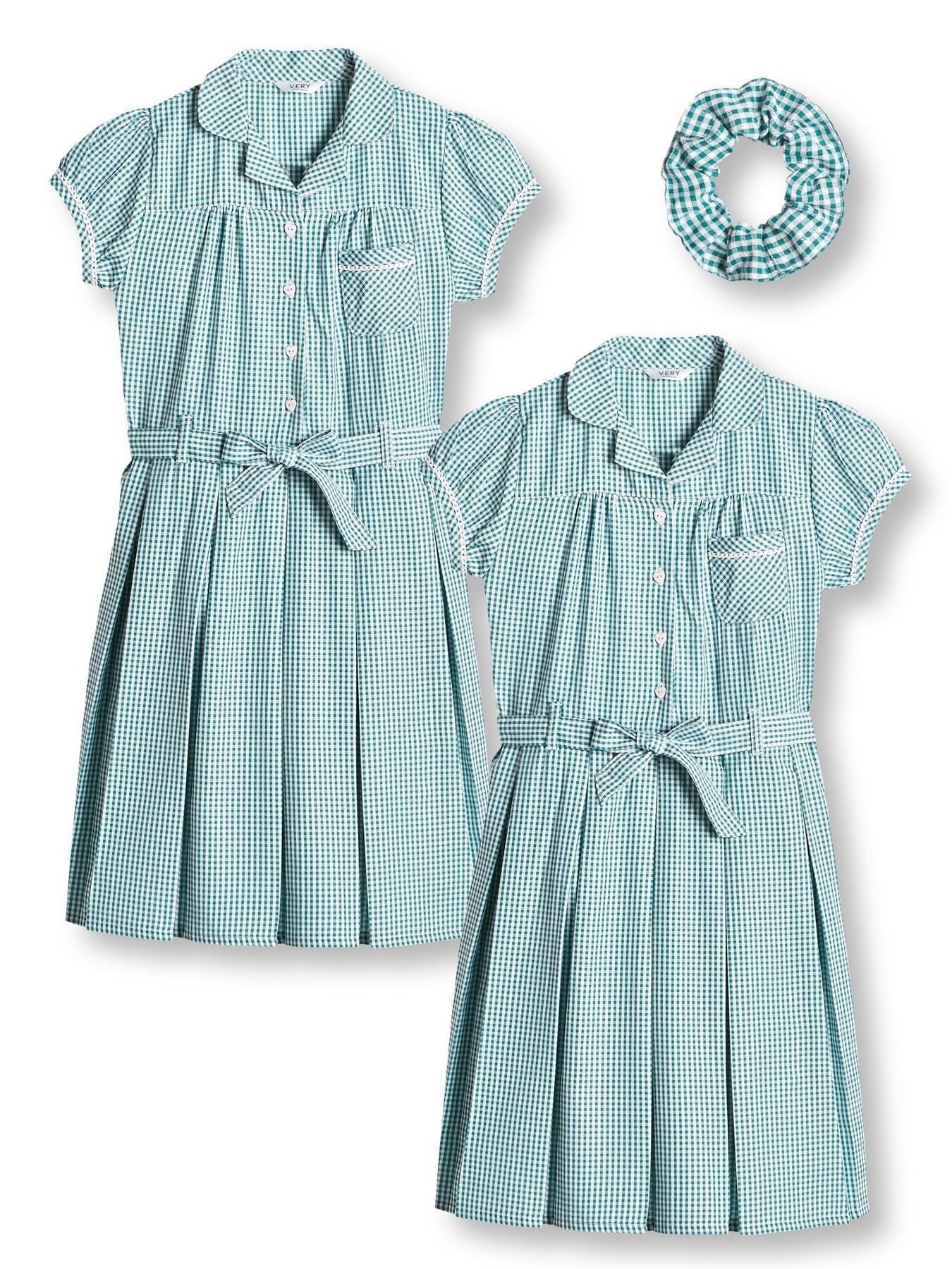 girls green gingham school dress